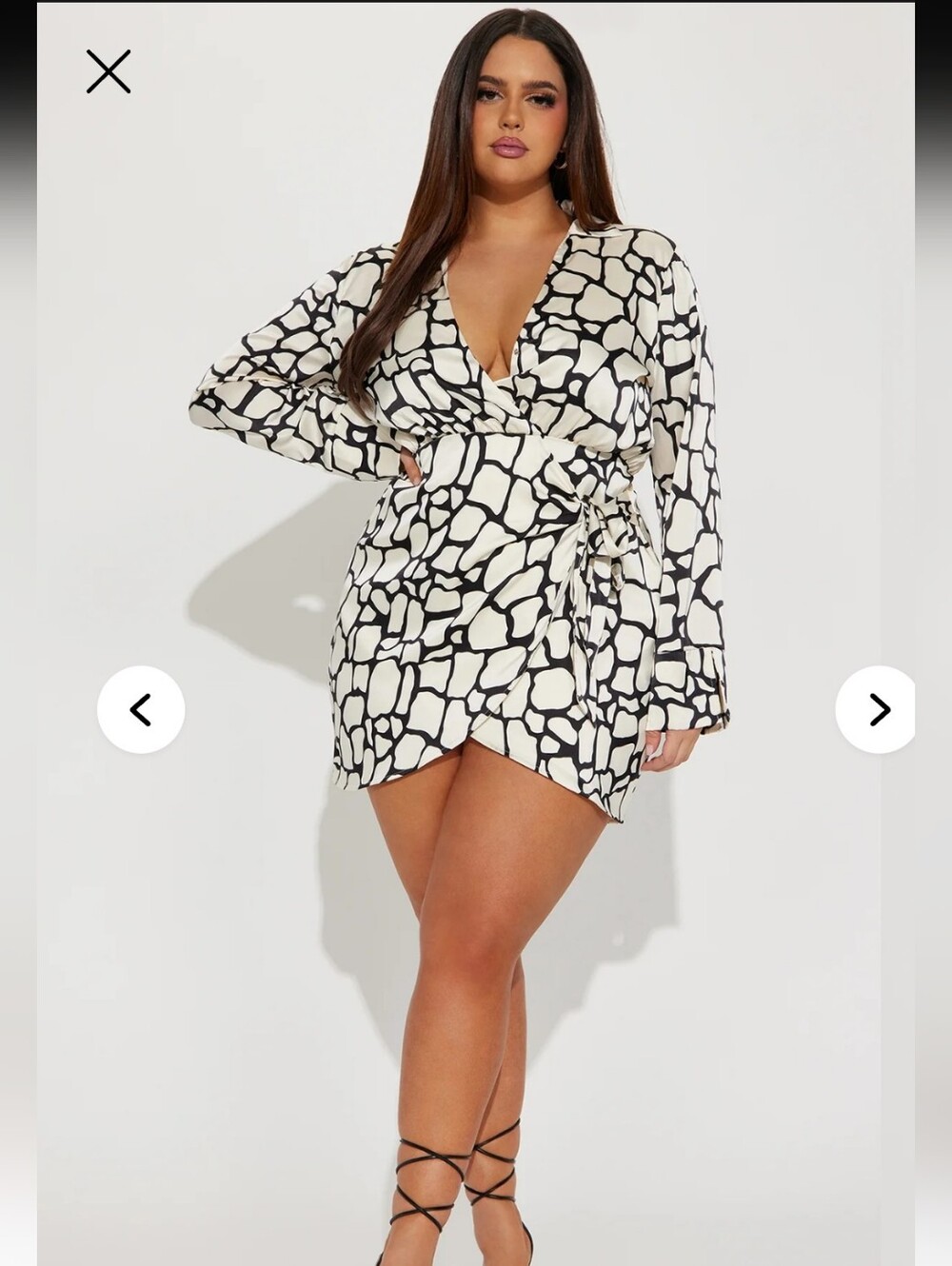 Wrap Front Black & White Printed Mini Dress